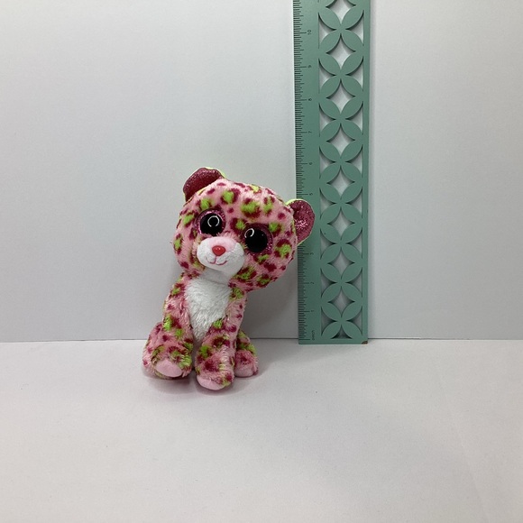 TY Silk Beanie Boos LAINEY the Leopard Glitter Eyes 6” Cat Kitten Pink Green - Picture 8 of 10